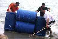 And here is the raft being rescued from a watery grave